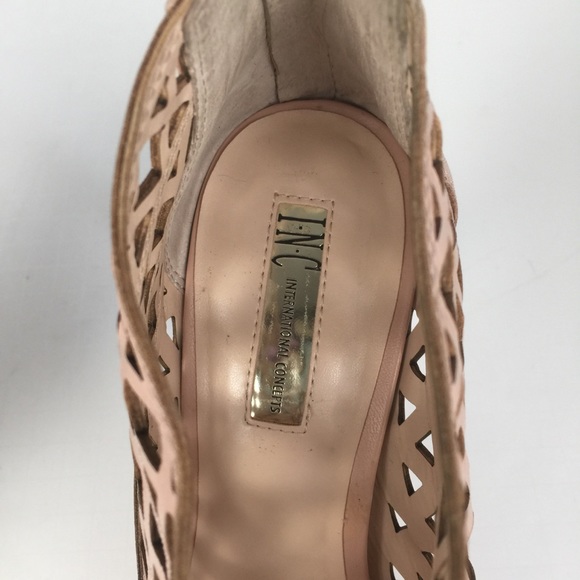 INC blush open toe lattice 4” leather zip heel 10M - Picture 6 of 8
